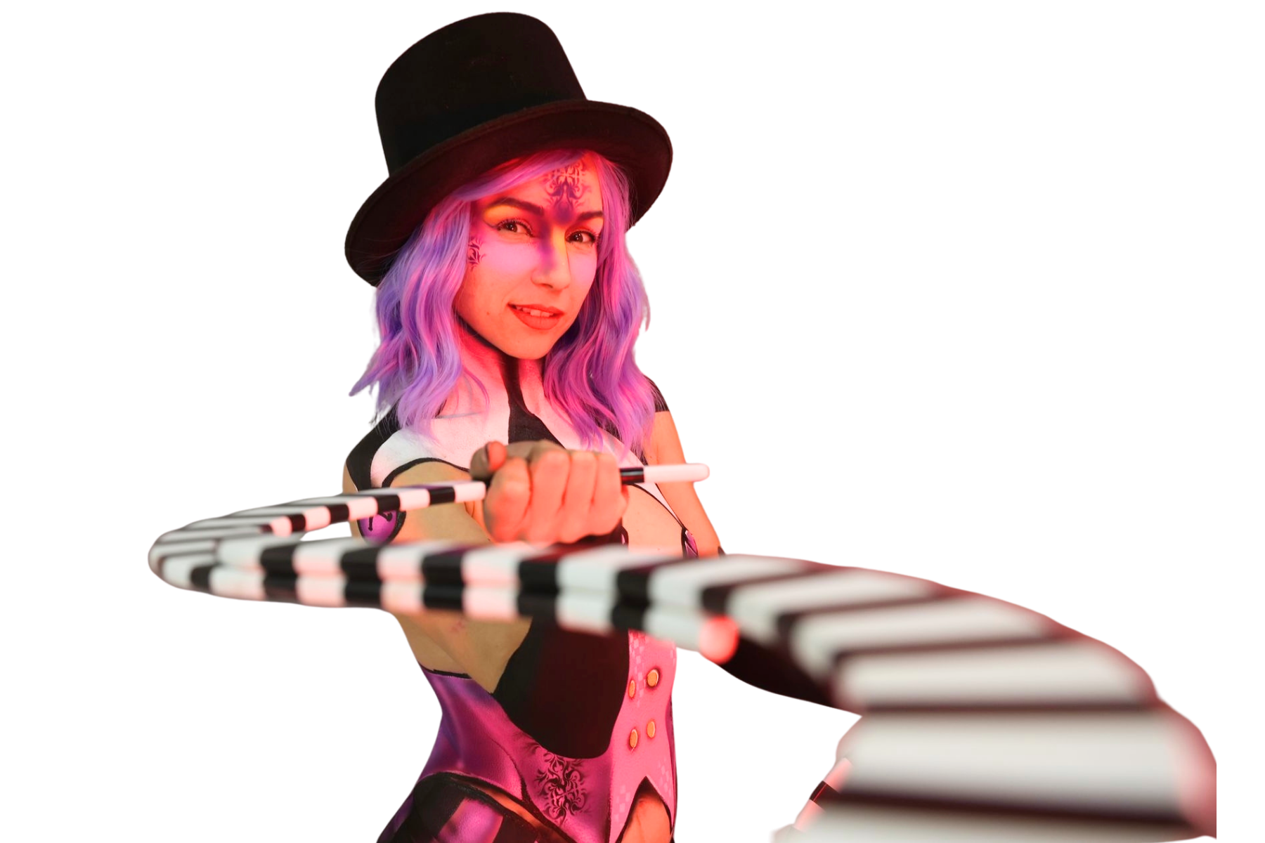 female ringleader holding buugeng or S staff